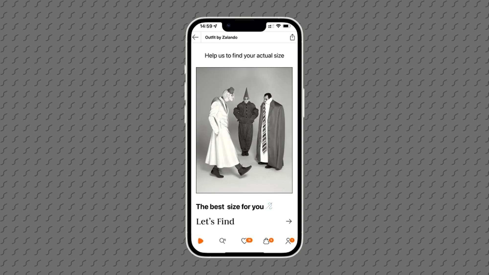 Zalando redesign: mock screens of the sizing game and recommendations